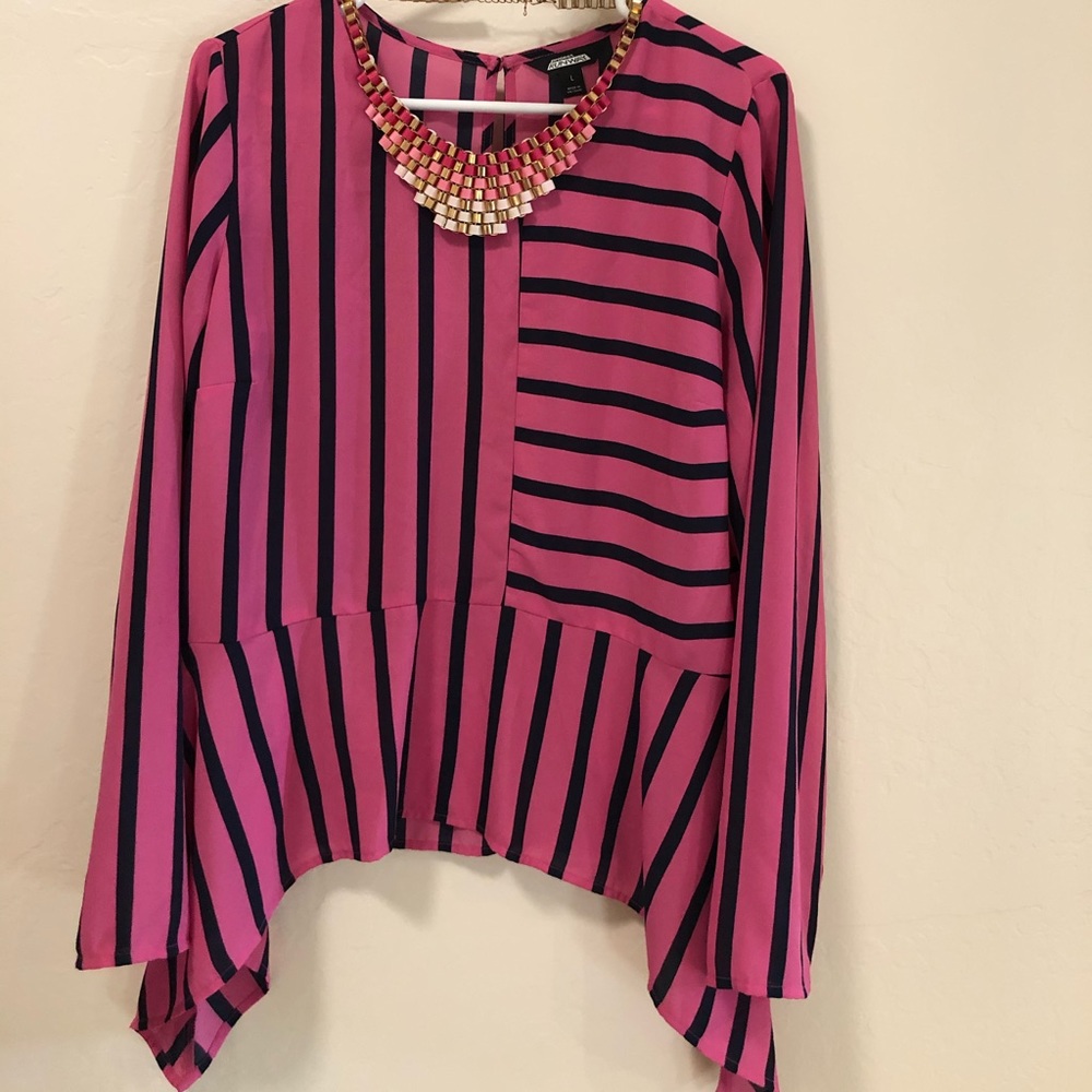 Pink and blue striped blouse